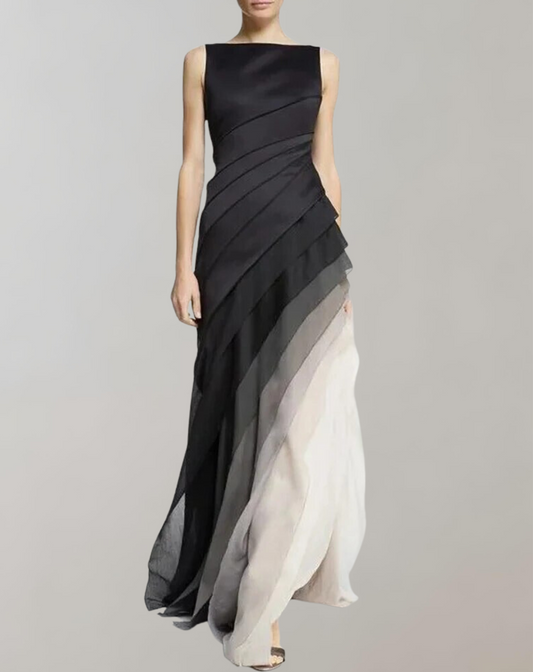 Women’s Round Neck High Waist Ombre Midi Dress with Ruffle Design | Ideal for Spring/Summer