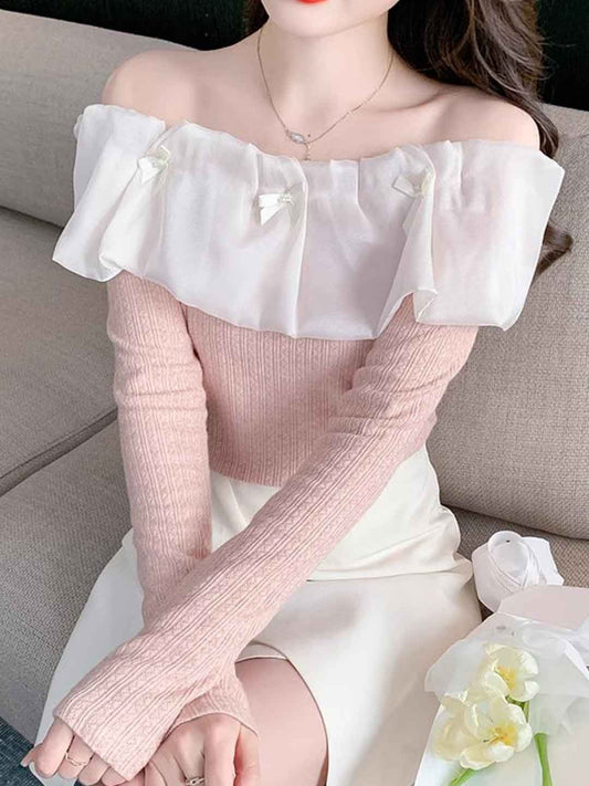 Sophie Slim Off-shoulder Lace Knitted Top