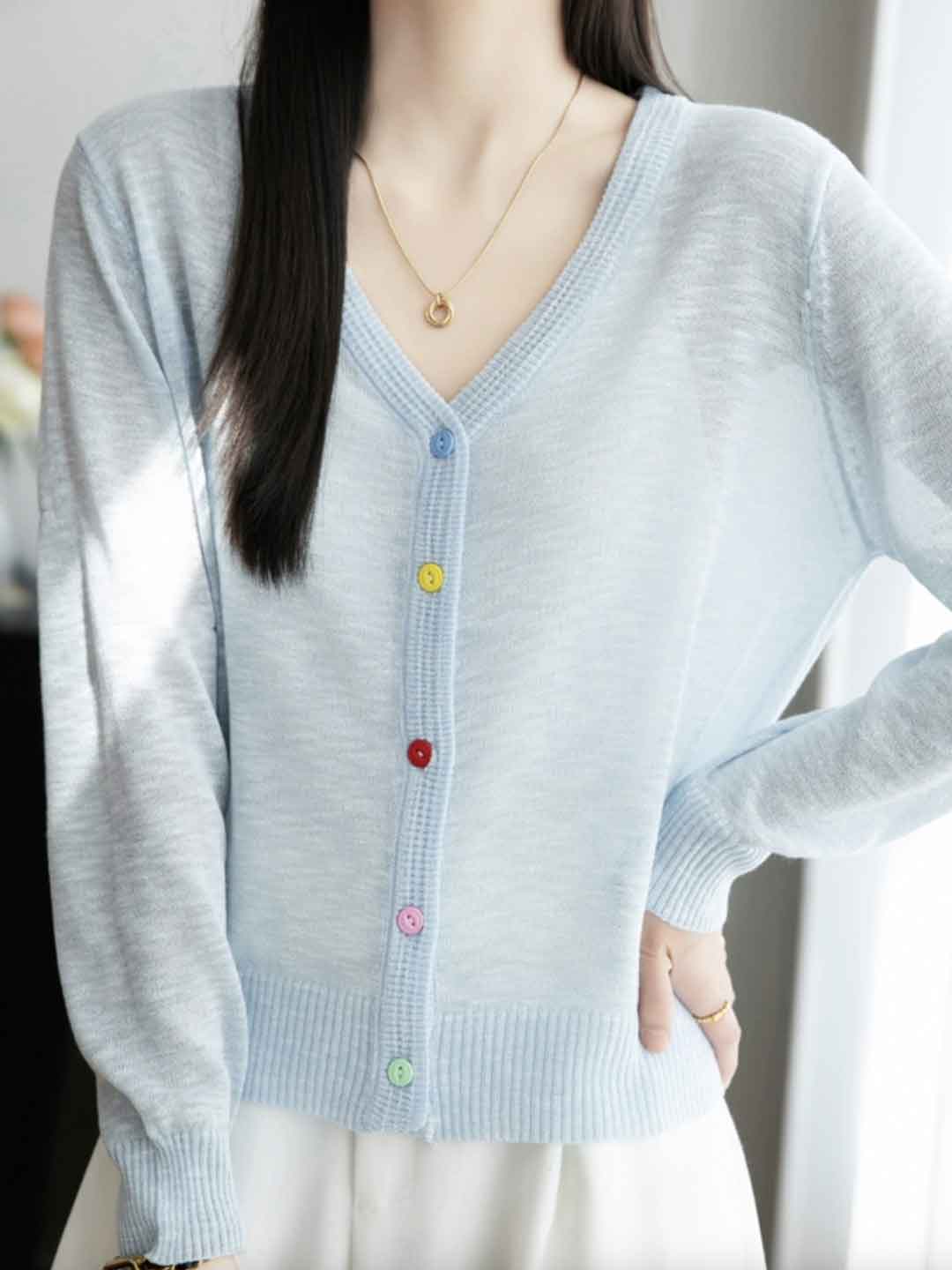 Mariah Classic V-Neck Colorful Buttons Knitted Cardigan