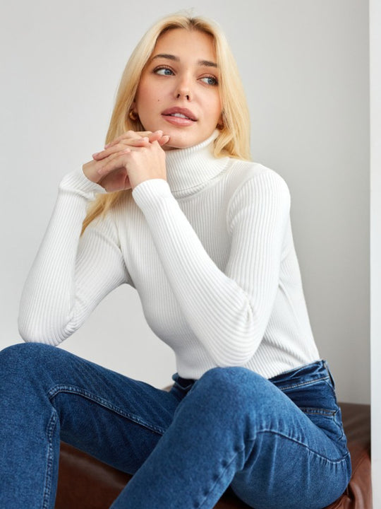 Jersey de punto de cuello alto ajustado para mujer | Ideal para otoño/invierno