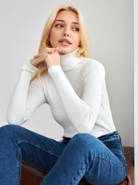 Jersey de punto de cuello alto ajustado para mujer | Ideal para otoño/invierno