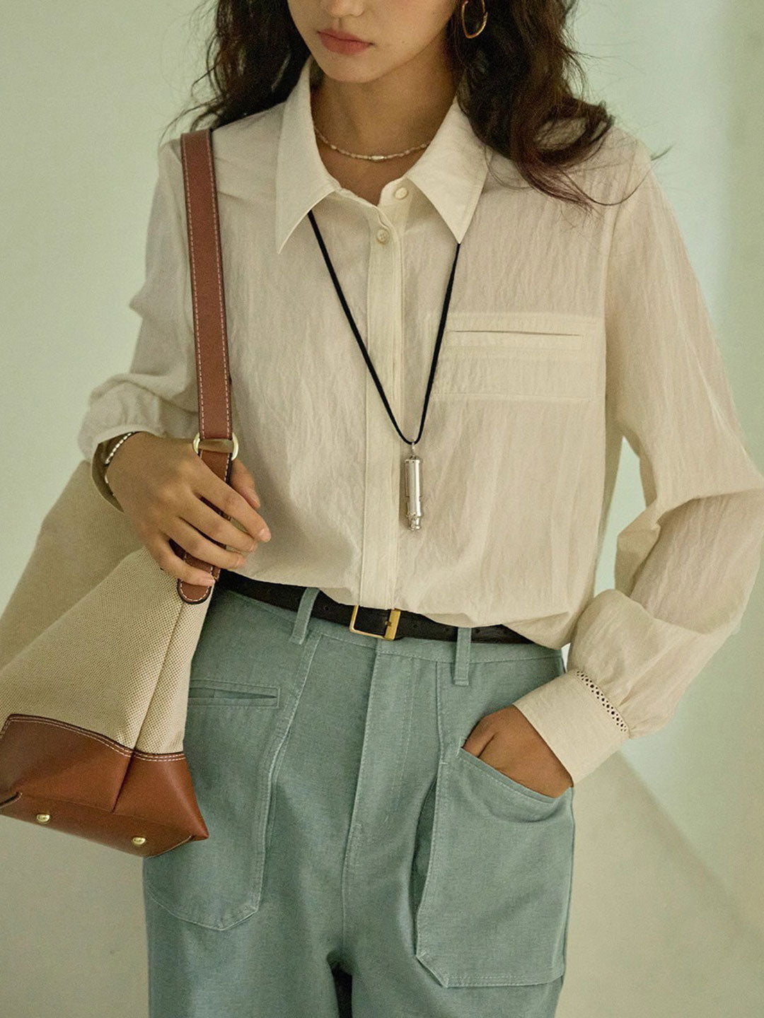 Makayla Retro Lapel Solid Color Shirt