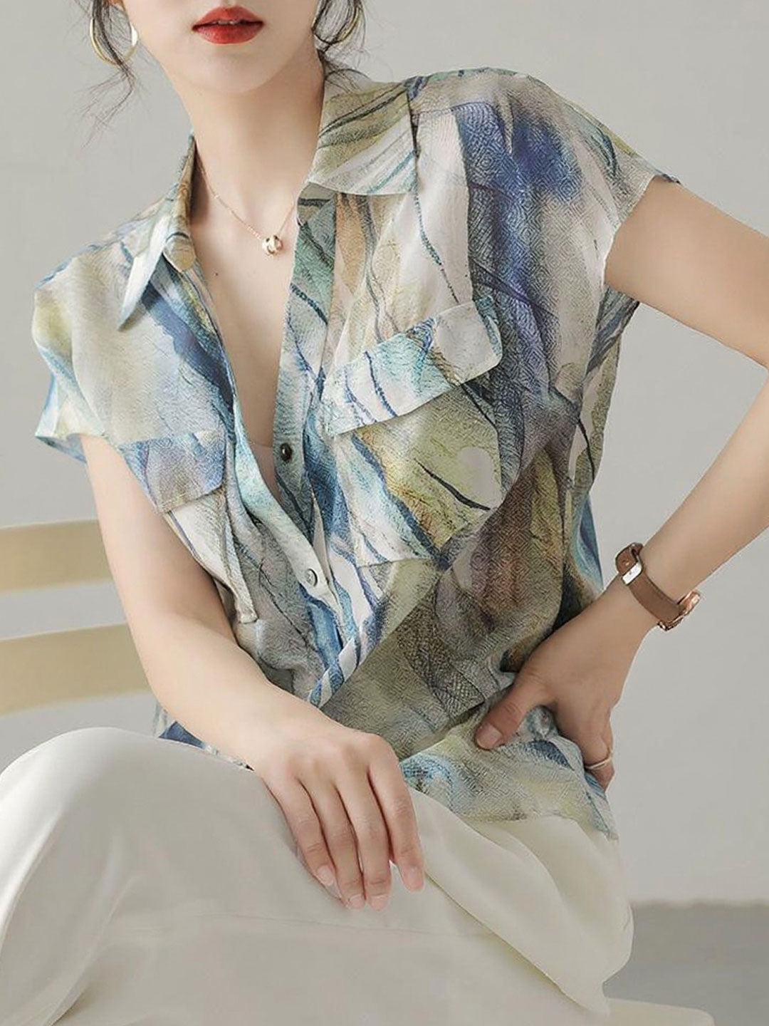 Kaitlyn Loose Lapel Chiffon Shirt