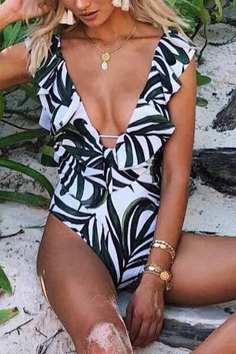 Deep V-neck Ruffled Swimsuit