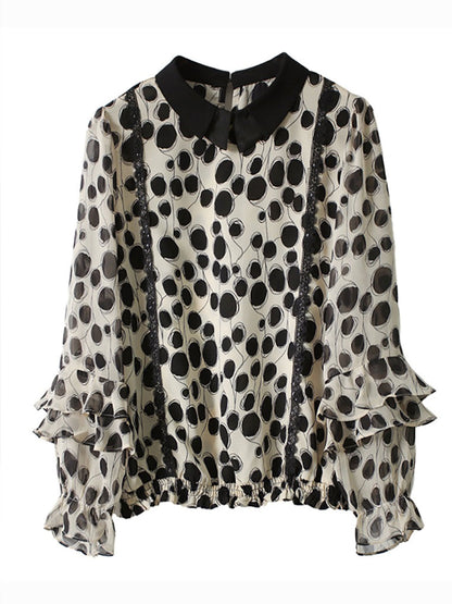 Sophia Elegant Lace Ruffle Patchwork Printed Blouse