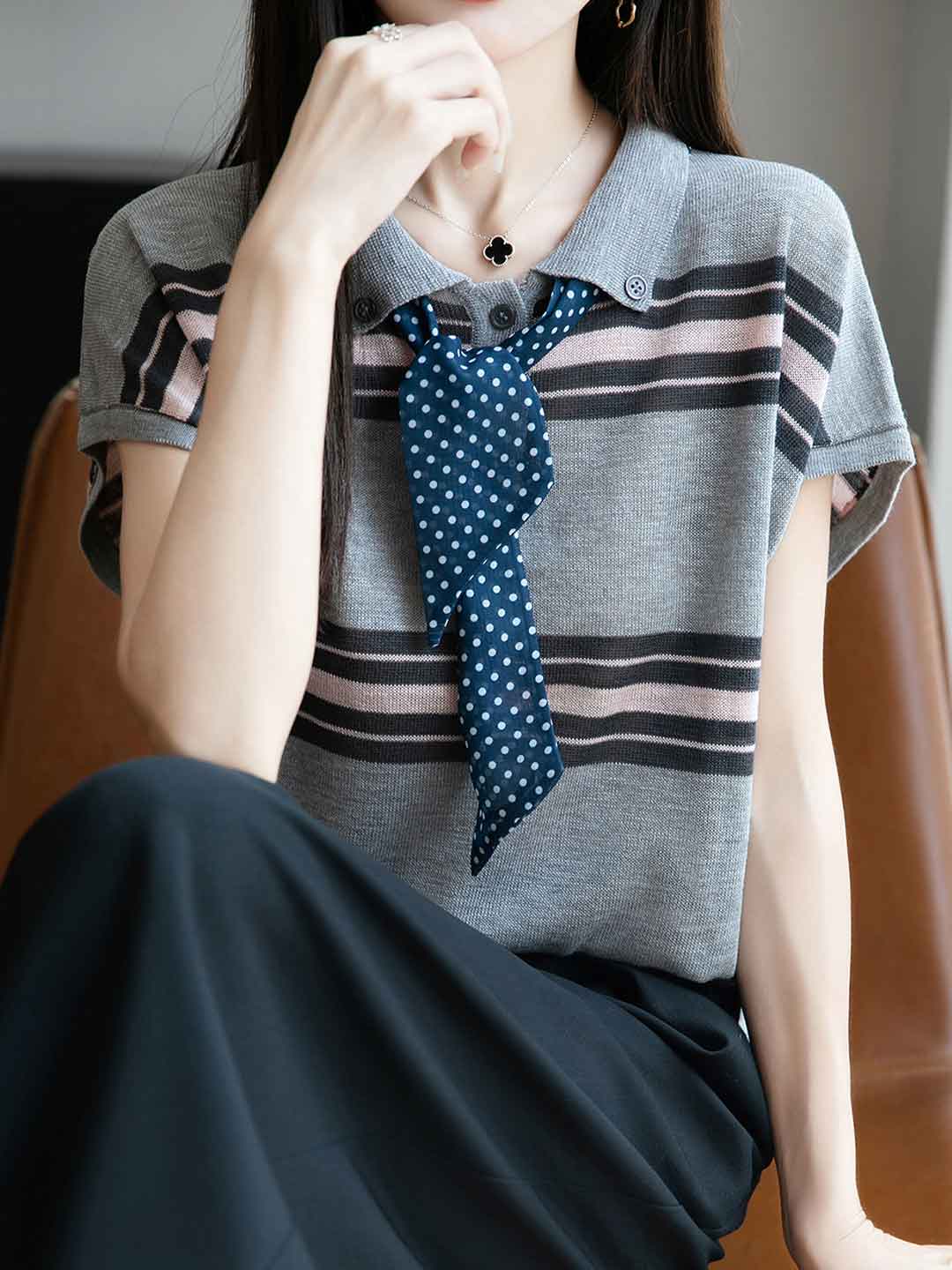 Kylie Loose Colorblock Striped Knitted Top