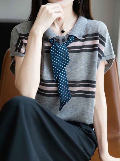 Kylie Loose Colorblock Striped Knitted Top