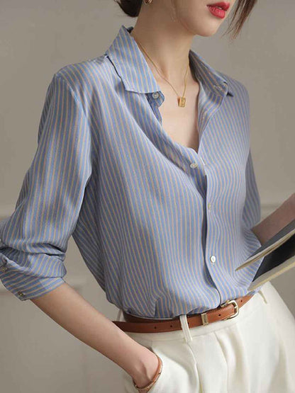 Sophie Classic Polo Collar Striped Shirt