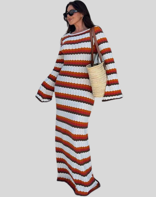 Vestido largo informal de punto a rayas para mujer | Ideal para primavera/verano