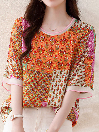 Mia Loose Crew Neck Printed Top