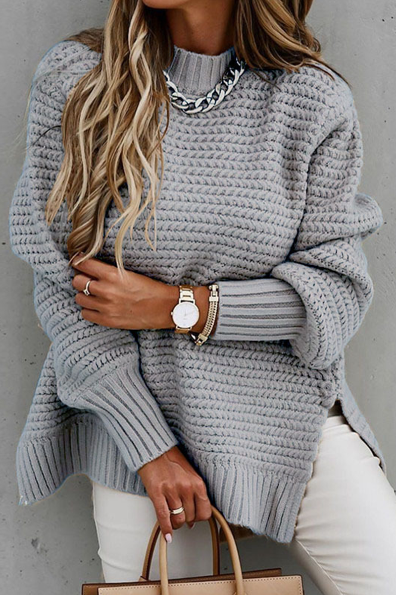 Jersey de cuello alto de cachemira liso con abertura para mujer | Ideal para otoño/invierno