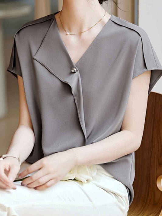 Rachel Slim V-Neck Solid Color Irregular Shirt