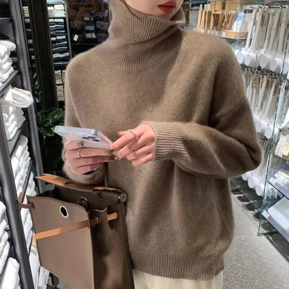 Jersey holgado de cuello alto para mujer con dobladillo y puños acanalados | Ideal para otoño/invierno