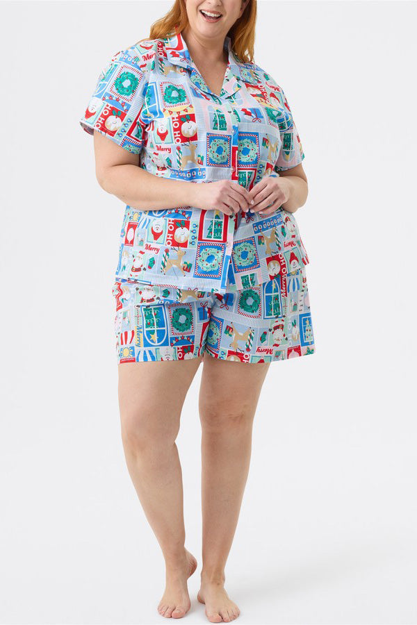 Conjunto de manga corta con estampado navideño y bonito estampado de dibujos animados