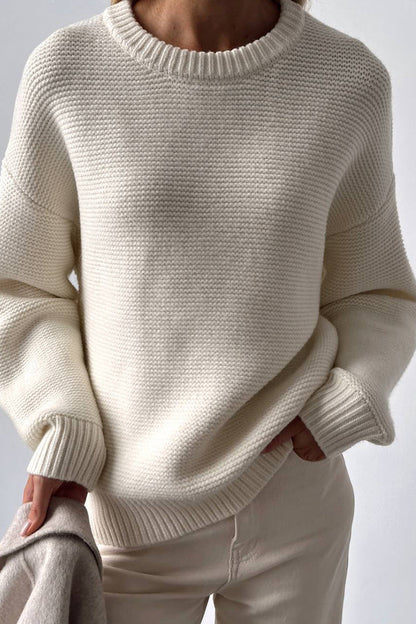 Suéter de cachemira blanco liso de moda para mujer | Ideal para otoño/invierno