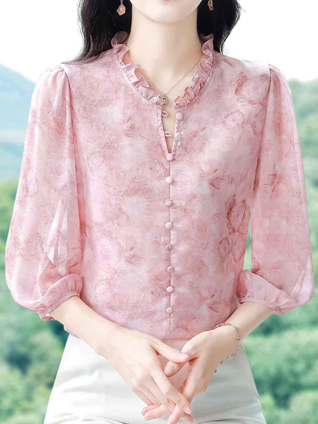 Sophie Casual Auricular Floral Chiffon Top