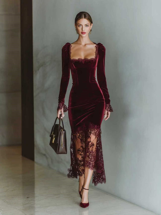 Lace Velvet Fishtail Parties Maxi Dresses