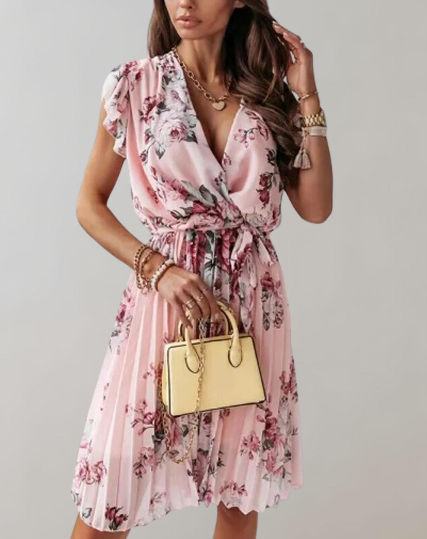 Women’s Classic Double Breasted Floral Print Midi Dress with Ruffle Sleeves | Ideal for Spring/Summer