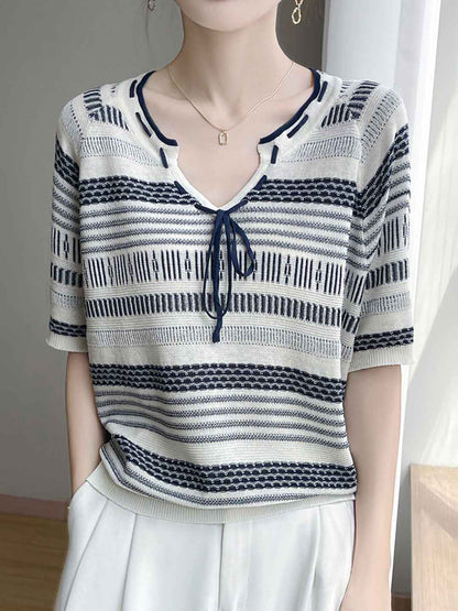 Maya Classic V-Neck Contrast Knitted Tie Top