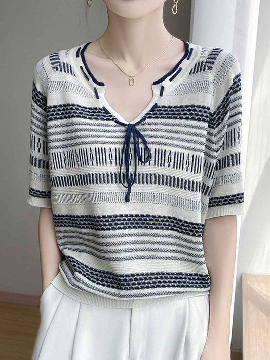 Maya Classic V-Neck Contrast Knitted Tie Top