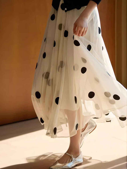 Khloe Vacation Polka Dot Mesh A-line Skirt