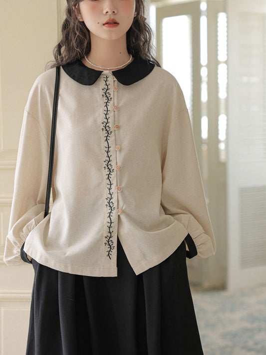 Rachel Retro Doll Collar Embroidered Shirt