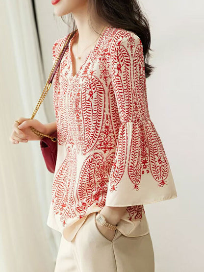 Valeria Casual Flare Sleeve Printed Chiffon Top