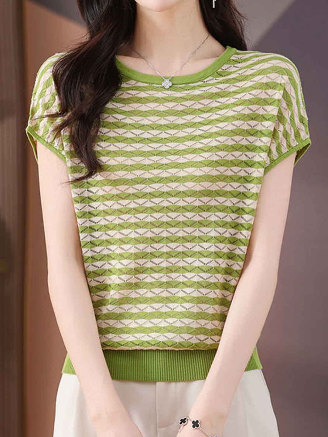 Khloe Loose Crew Neck Striped Knitted Top