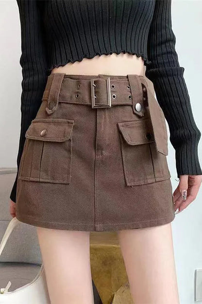 High Waist Cargo Pockets Mini Skirts