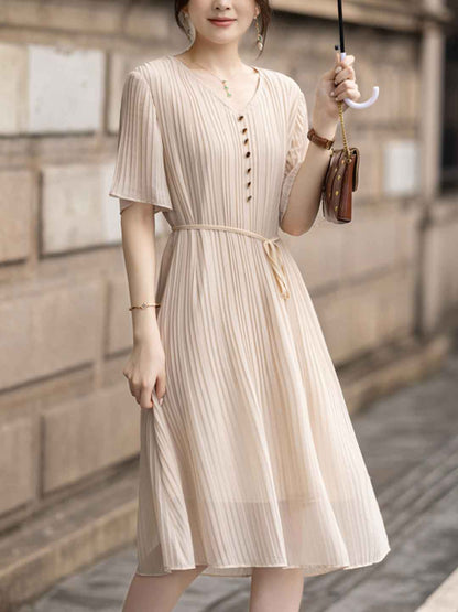 Jessica Elegant V-neck Solid Color Dress