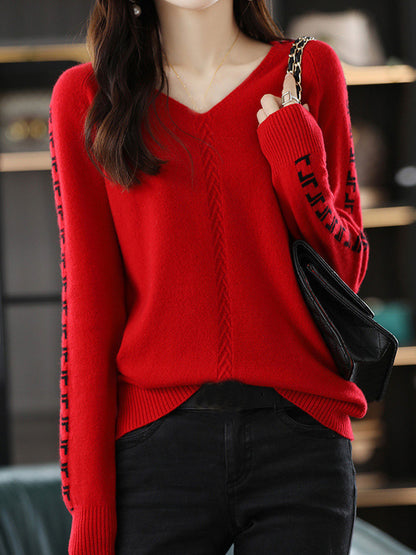 Jessica Loose V-Neck Pullover Knitted Top