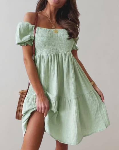 Women's White Beach Dress with Slash Neck Design for Summer