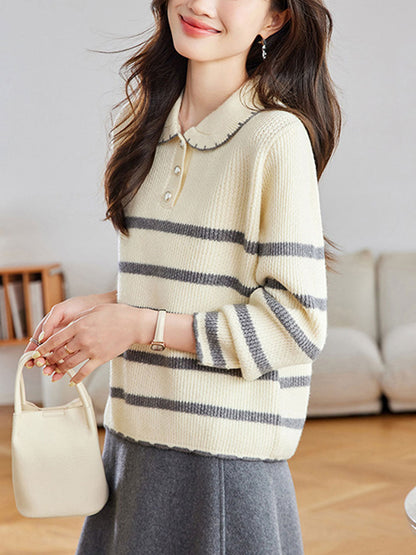 Sophie Loose Doll Collar Striped Knitted Sweater