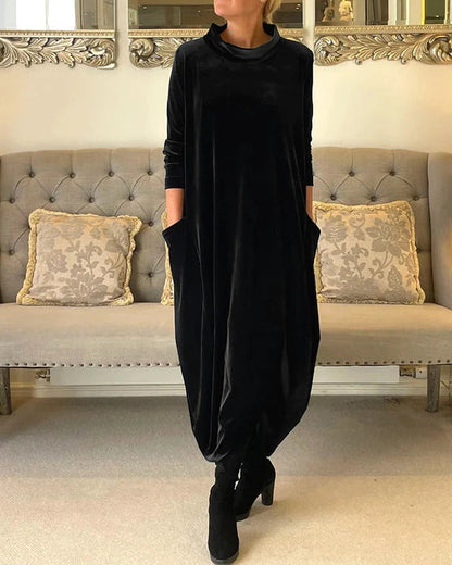Vestido largo informal de terciopelo con bolsillo para mujer | Ideal para primavera/verano