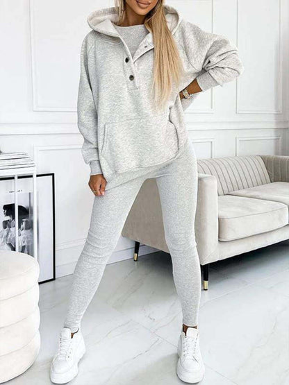 Sporty Casual Hoodie Sweatshirt, Ribbed Slim Fit Vest And Pants Three-piece Set