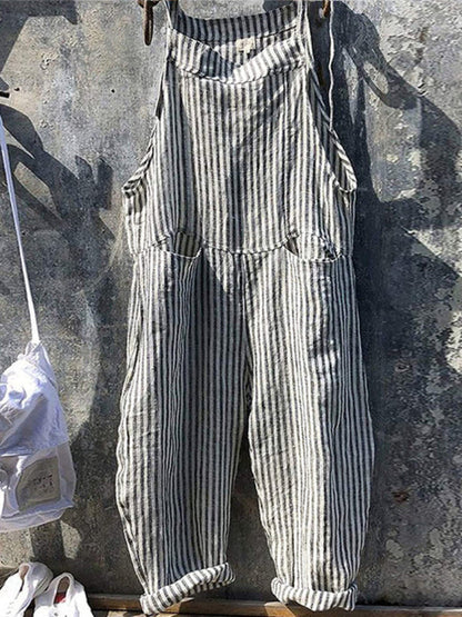 Women's Vintage Baggy Jumpsuit with Striped Style and Pockets | Ideal for Spring/Summer