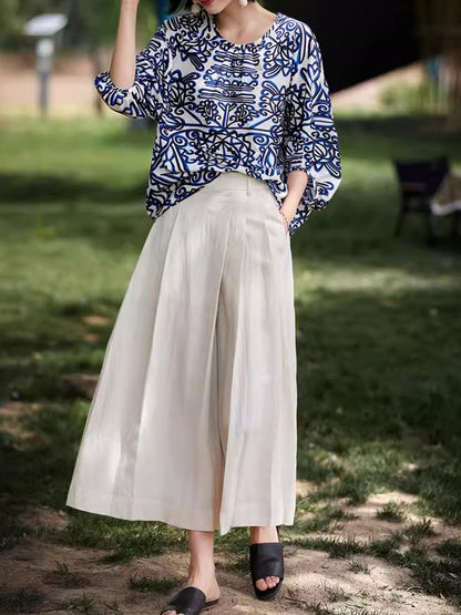 Sarah Retro Printed Puff Sleeve Top