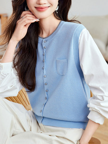 Mya Classic Crew Neck Paneled Knitted Top