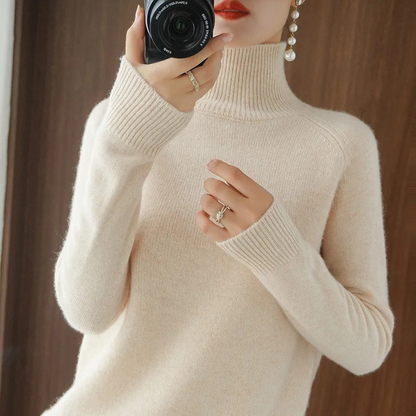 Jersey de cuello alto de punto resistente al viento para mujer | Ideal para otoño/invierno