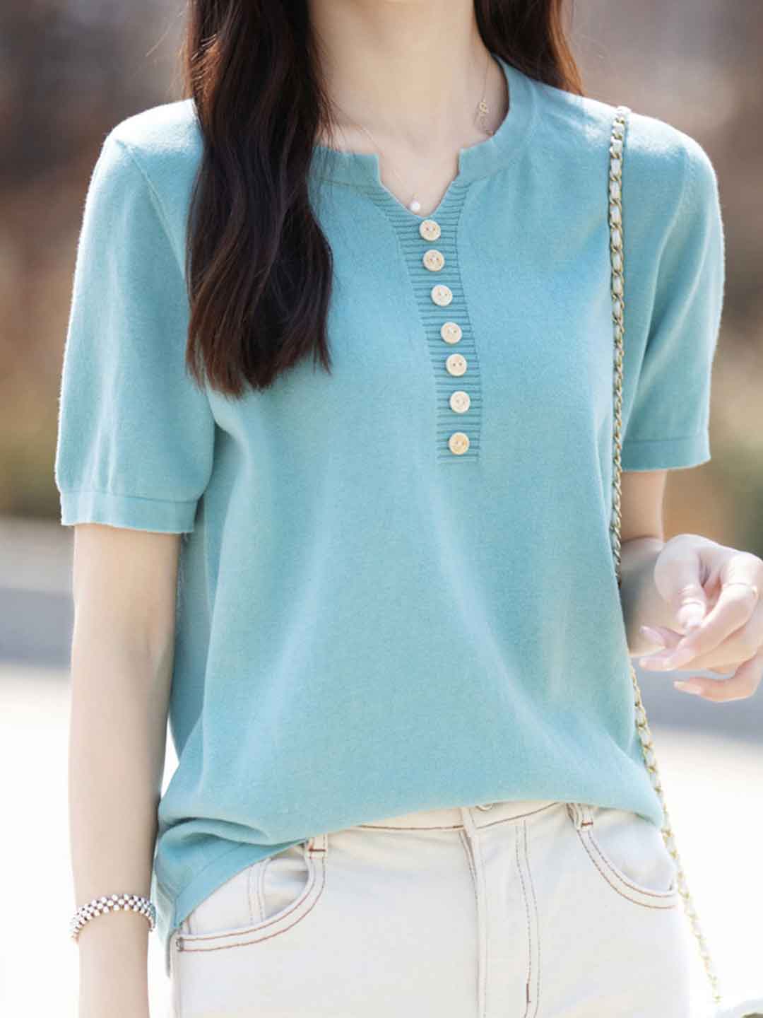 Julia Crew Neck Solid Color Knitted Top-Yellow