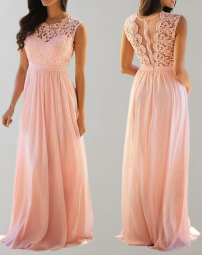 Vestido largo clásico para mujer con parte superior de encaje | Ideal para primavera/verano