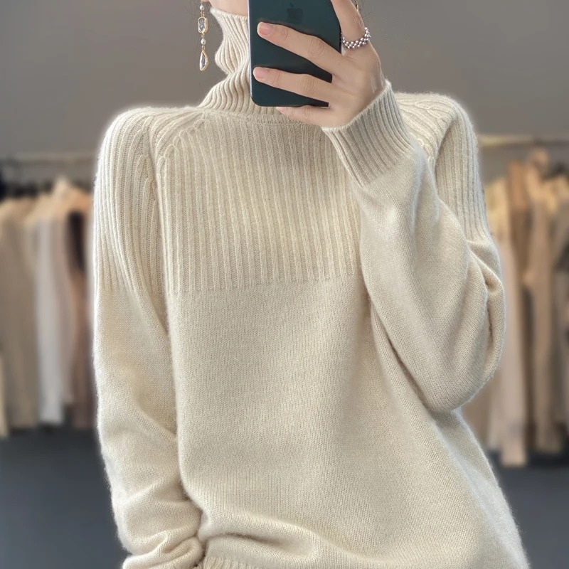 Suéter de cuello alto acanalado para mujer | Ideal para otoño/invierno