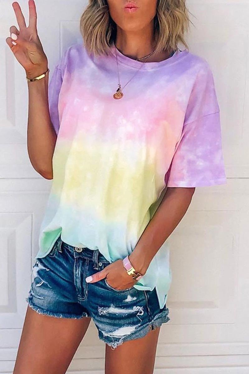 O Neck Tie-dye Multicolor T-shirt