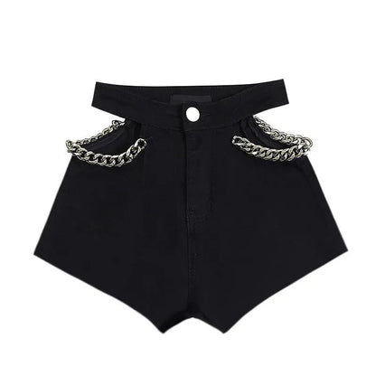 Sexy Cut Out Chain Patchwork Denim Shorts