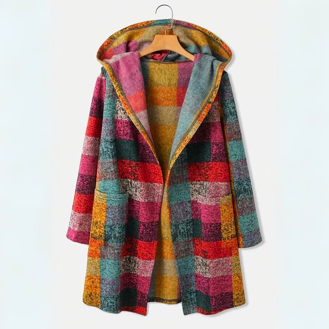 Women's Stylish Multicolored Plaid Cardigan with Hood | Great for All Seasons