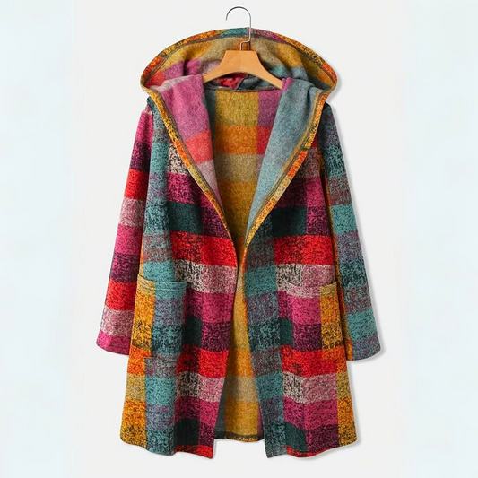 Elegante cárdigan a cuadros multicolor con capucha para mujer | Ideal para cualquier temporada