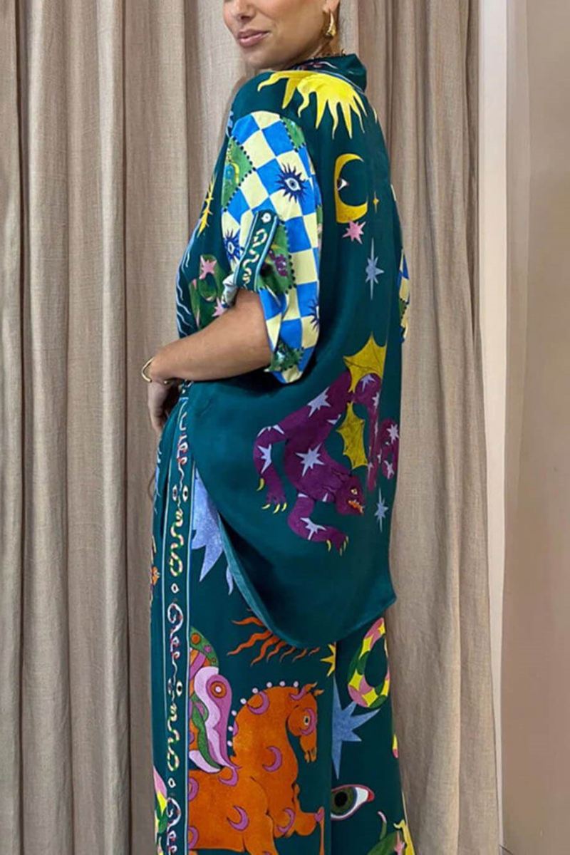 Conjunto de pantalones anchos con bolsillos y cintura elástica con estampado único