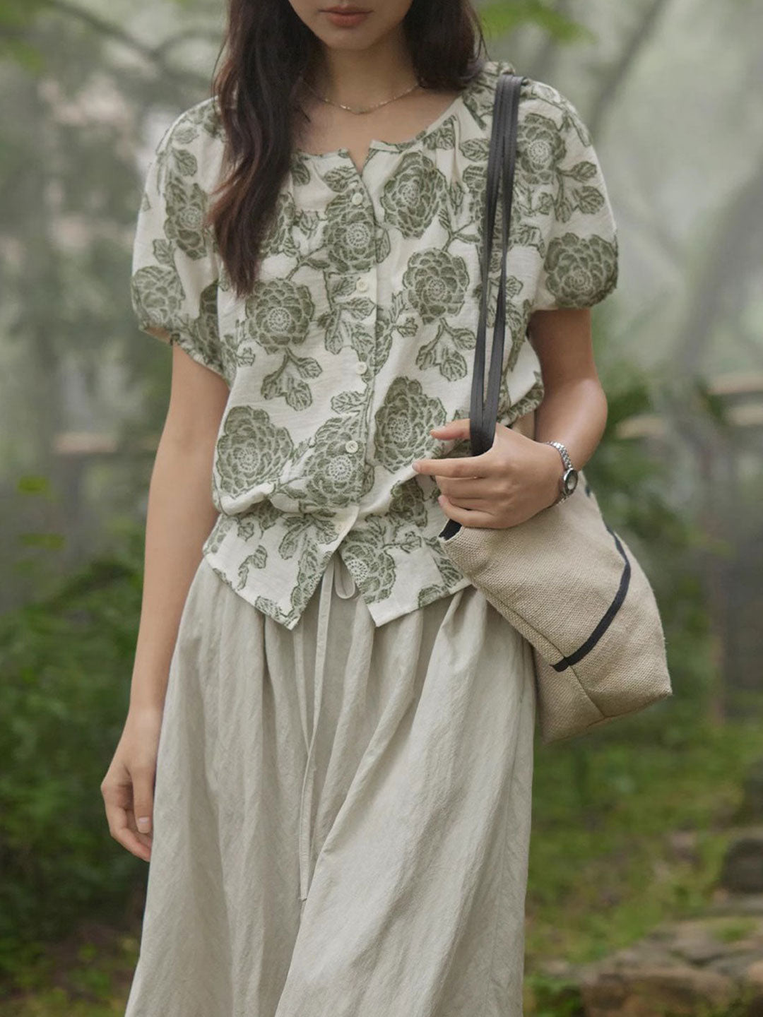 Julia Loose Crew Neck Puff Sleeve Top