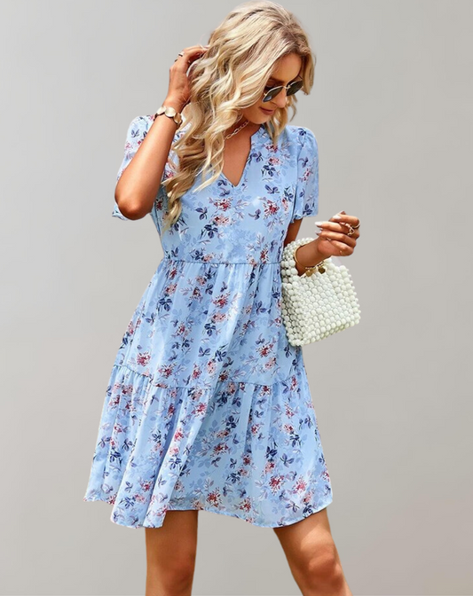 Vestido informal holgado con cuello en V y estampado floral para mujer | Ideal para primavera/verano