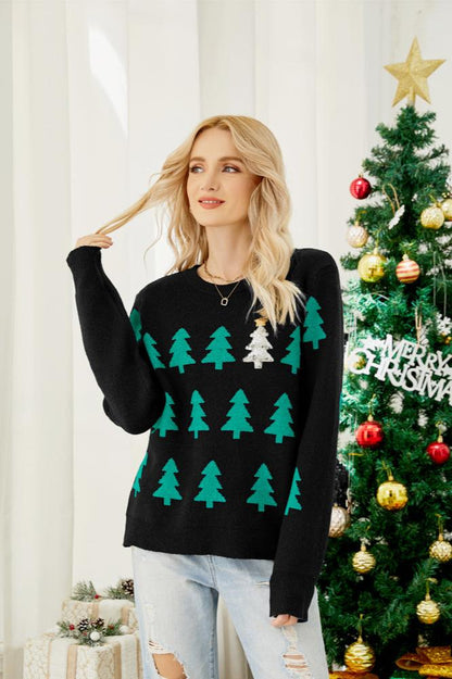 Suéter de punto con árbol de Navidad y lentejuelas brillantes 